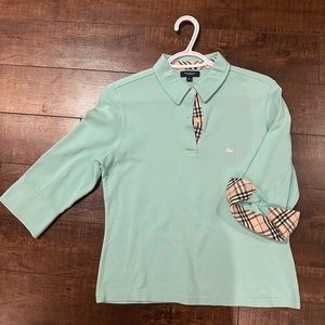 Burberry - beautiful teal quarter length sleeve polo